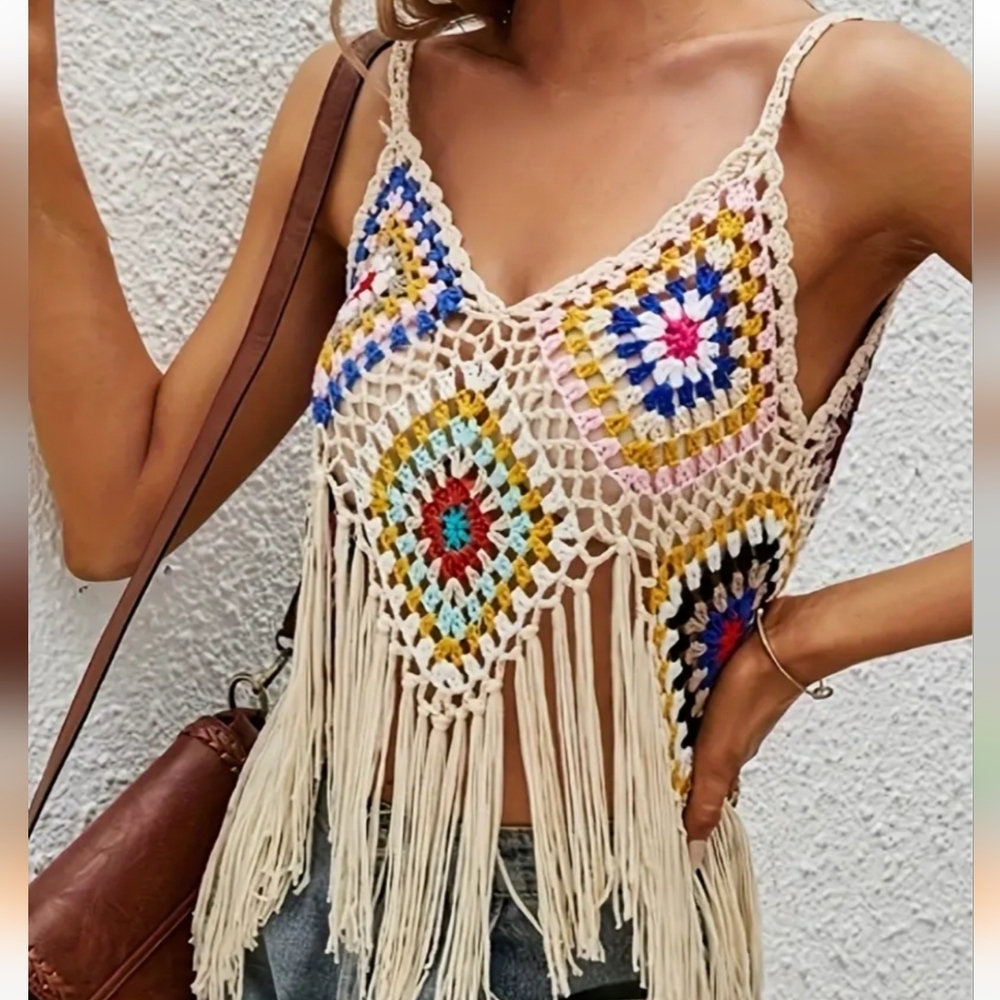 Crochet Colorblock Cami Tops